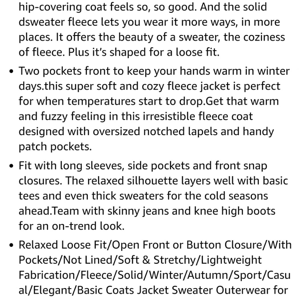 Womens Fleece Open Front Coat - Picture 4 of 11